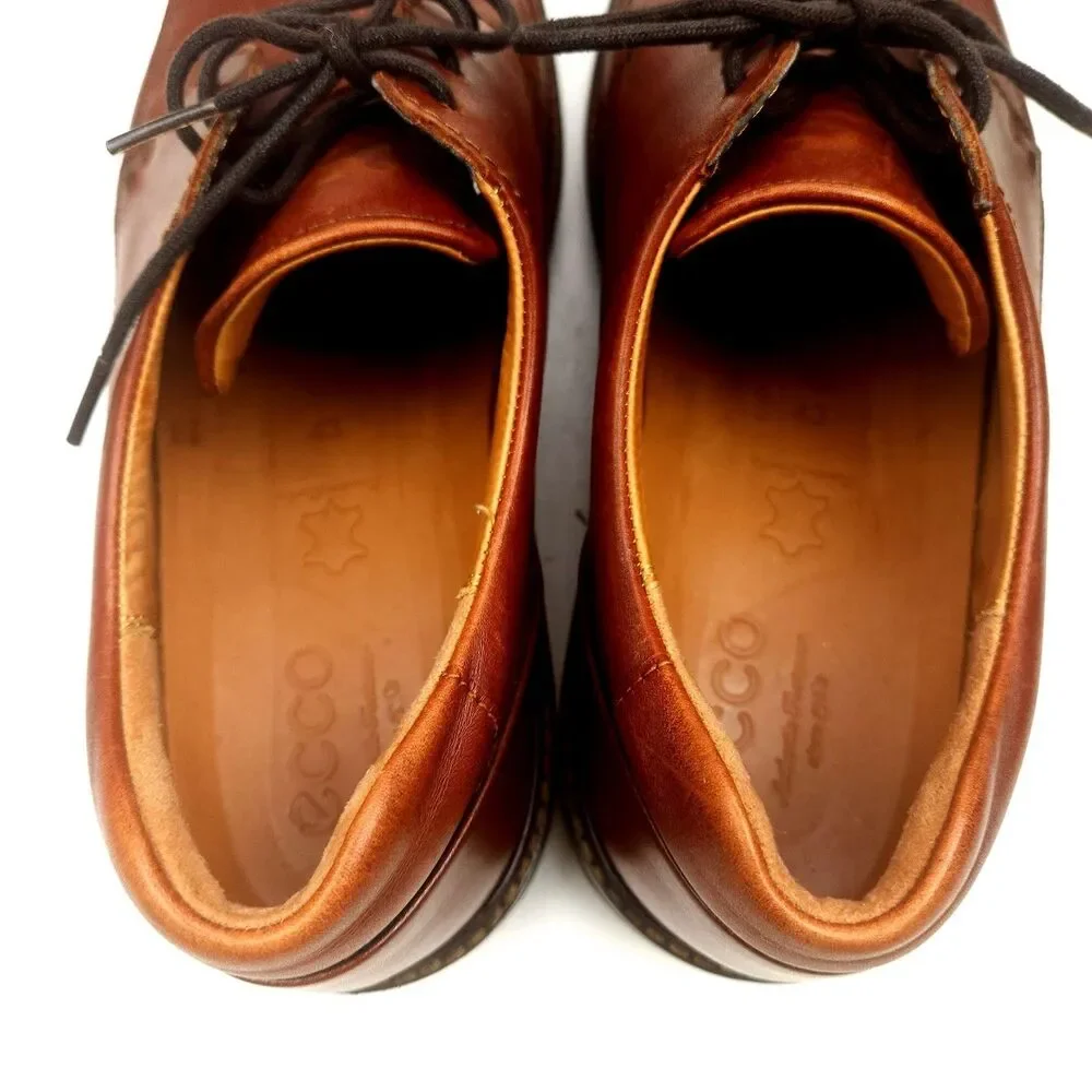 Ecco Holton Oxford Dress Shoes Apron Toe Tie Brown Leather Lace Up EU43 /US9-9.5